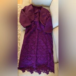 Mother of the bride/groom tea length dress/bolero jacket 14 purple